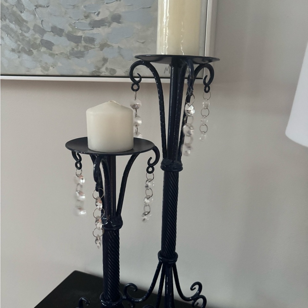 VTG Elegant Navy Candle Holders with Crystal Accents